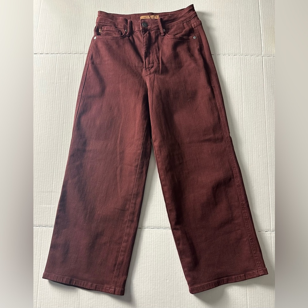 Judy Blue‎ Jeans Women's 3/26 Burgundy Wide Leg High Rise Stretch Garment Dyed - Picture 8 of 14